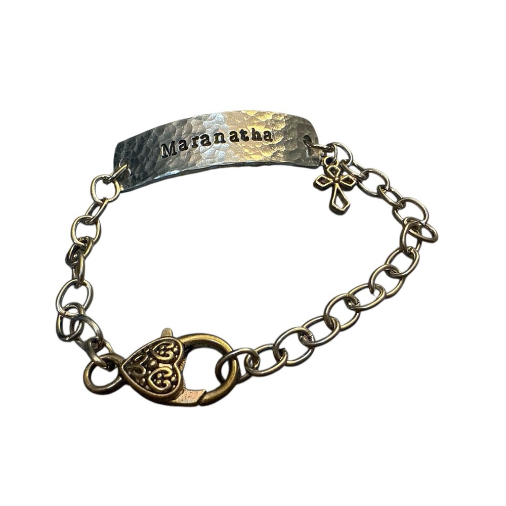 "Marantha" Stamped Metal Name Bracelet Silver Plated Charm & Chain